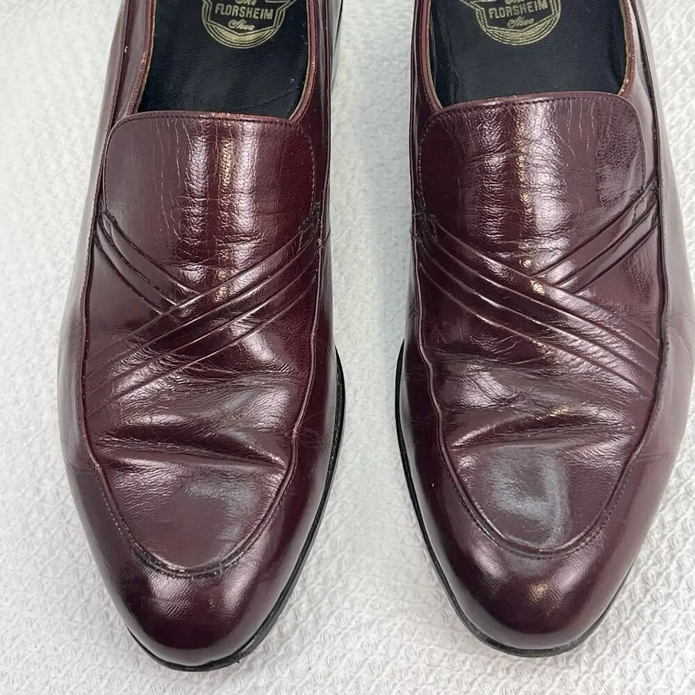 Florsheim Imperial Men’s 8D Burgundy Leather Slip On Loafers Vintage Dress Shoes